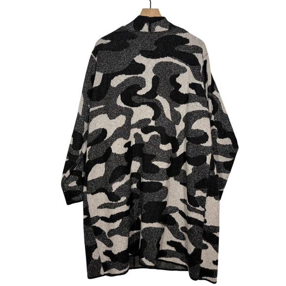 Nine West Duster Cardigan Plus Size 3X Black Silver Metallic Camo Open Front - Picture 3 of 11
